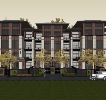 新中式公寓楼su模型