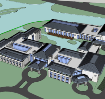 新中式度假酒店su模型