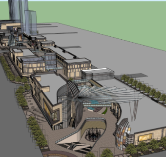 现代商业街鸟瞰规划su模型