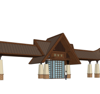 东南亚小区门头su模型