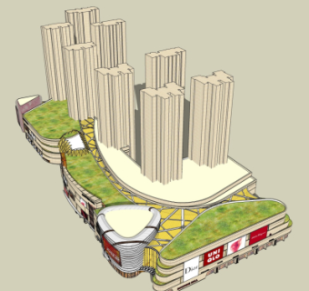 现代商业街鸟瞰规划su模型