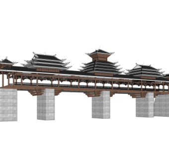 中式桥楼su模型