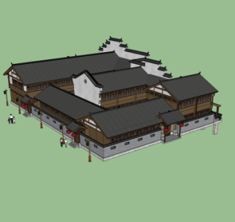 中式院子su模型