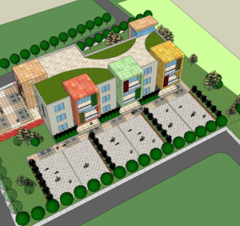 现代幼儿园鸟瞰规划su模型