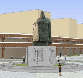 中式人物雕像su模型