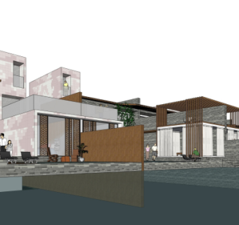 新中式度假酒店su模型