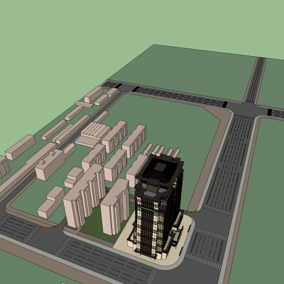 现代高层住宅鸟瞰规划su模型