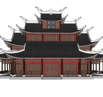 中式藏经阁建筑su模型