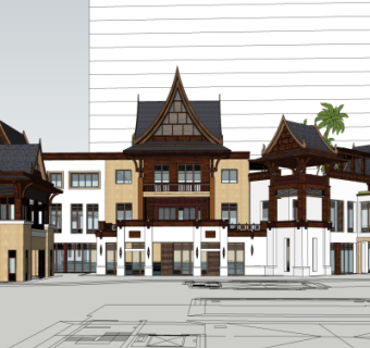 东南亚沿街商业建筑su模型