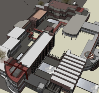 现代办公楼鸟瞰规划su模型