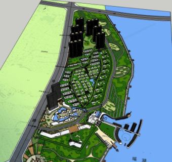 现代高层住宅鸟瞰规划su模型
