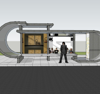 现代公交车站su模型