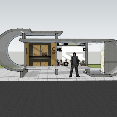 现代公交车站su模型