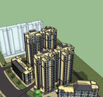 现代高层住宅鸟瞰规划su模型