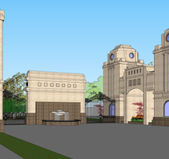 欧式小区入口门头su模型