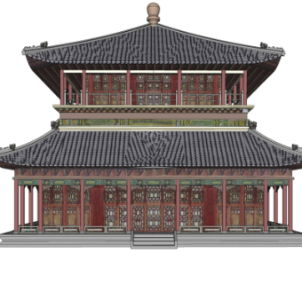 中式藏经阁建筑su模型