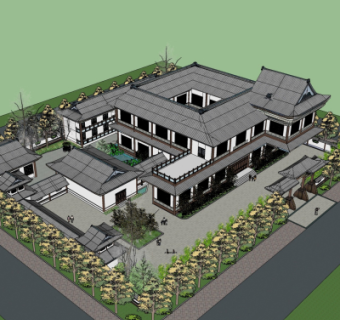 中式院子su模型