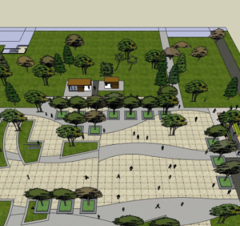 现代公园厕所鸟瞰规划su模型