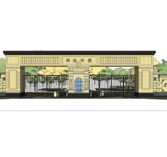 欧式小区入口门头su模型