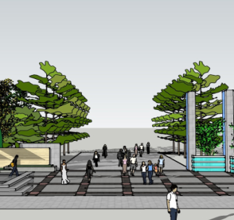 现代公园入口免费su模型