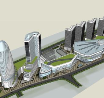 现代商业区规划su模型