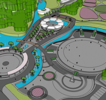 现代公园入口鸟瞰规划3d模型