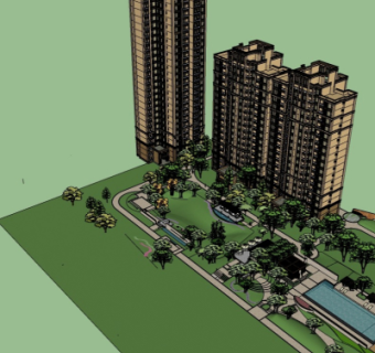 现代高层住宅鸟瞰规划su模型