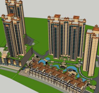 欧式小区规划su模型