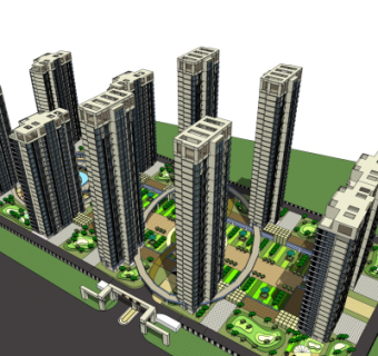 现代小区规划su模型