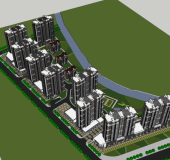 现代小区规划su模型