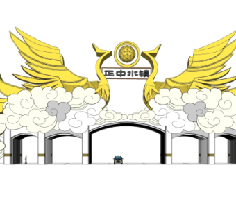 中式小区入口大门su模型