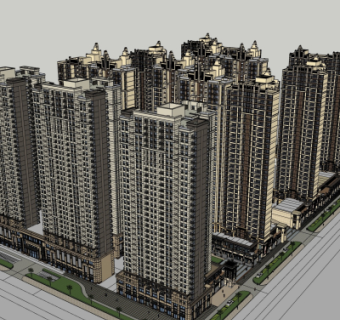 新古典高层公寓楼su模型