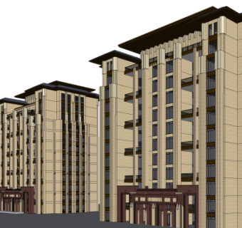 新中式公寓楼su模型