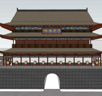 中式古建城楼su模型