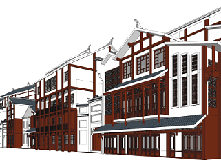 中式沿街商业建筑su模型