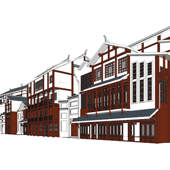 中式沿街商业建筑su模型