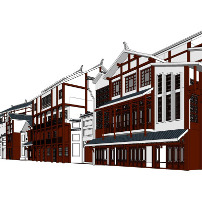 中式沿街商业建筑su模型