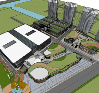 现代商业区规划su模型