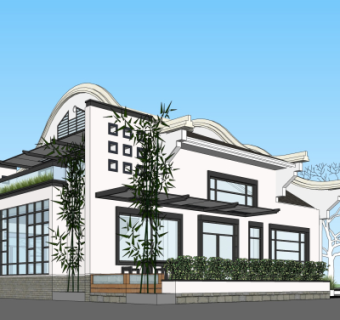 新中式售楼处外观su模型