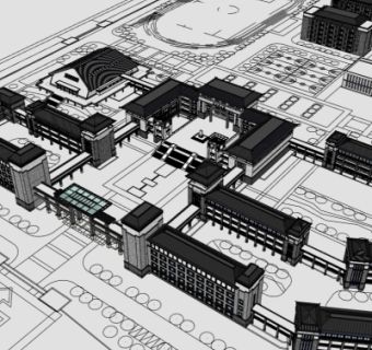 现代博物馆鸟瞰规划su模型