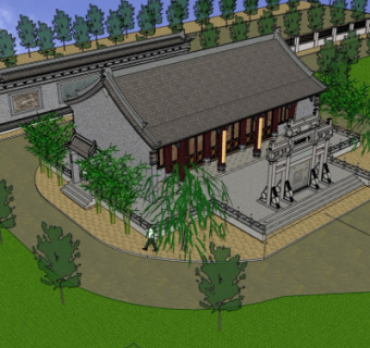 中式古建祠堂su模型