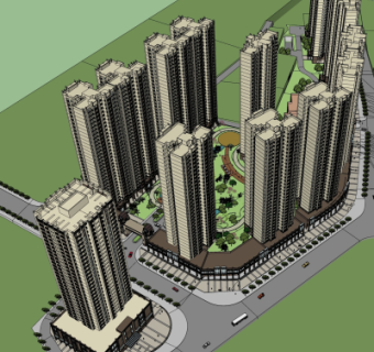 新古典小区规划su模型