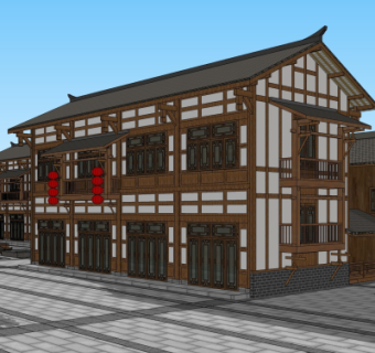 中式客栈su模型