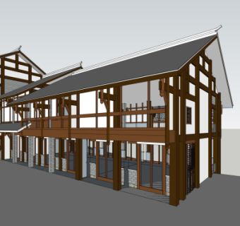 新中式建筑外观su模型