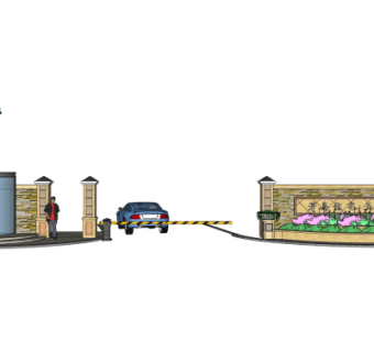 欧式小区入口门头su模型