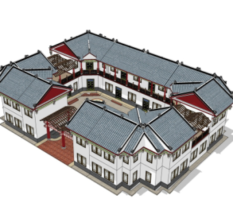 新中式院子su模型