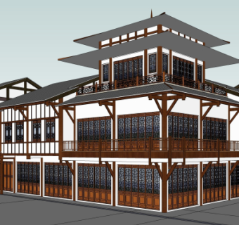 中式沿街商业建筑su模型