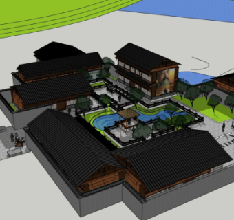 中式商业街鸟瞰规划su模型