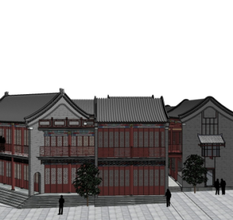 中式商业街su模型