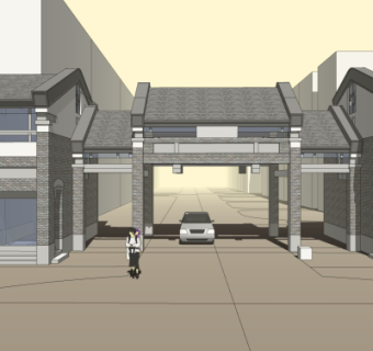 中式牌坊大门免费su模型